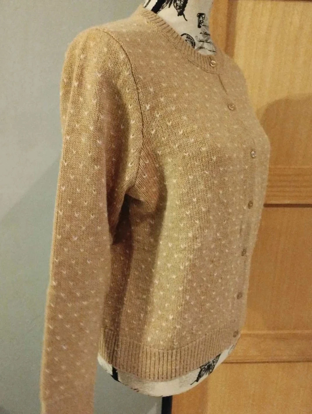 Cardigan feminino, marrom claro, lã/caxemira/mohair, Galeries Lafayette, XS – photo 3